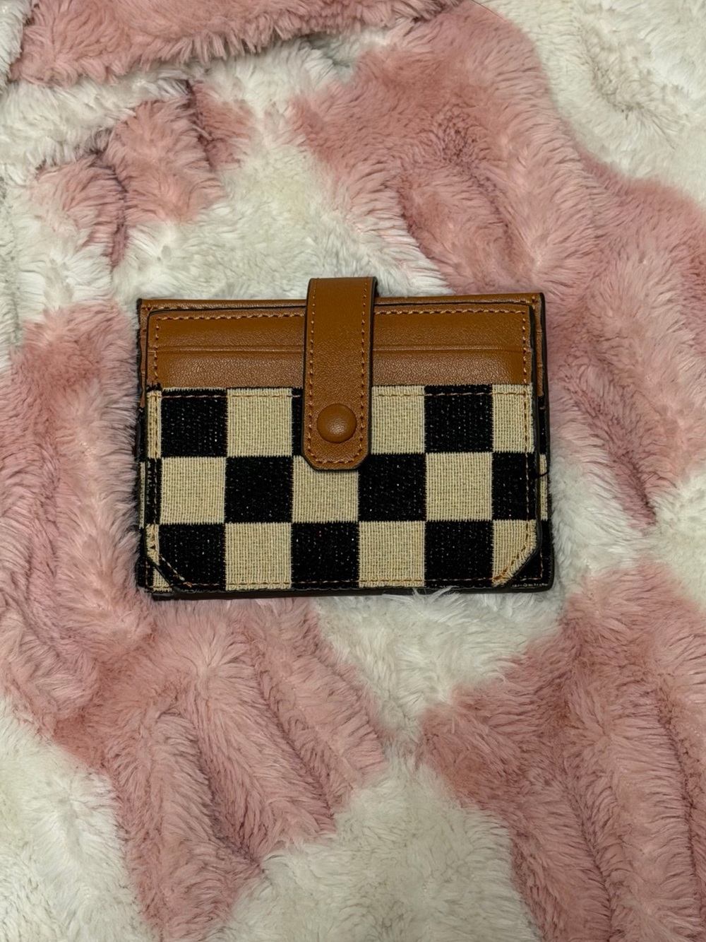 Front Pocket Checkered Wallet, Small Credit Card Case for Women (Brown)